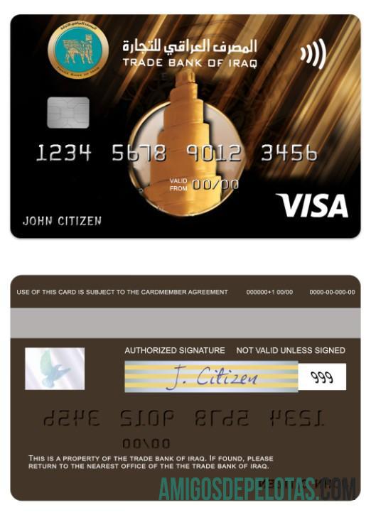 Cartão Visa Gold do Banco Comercial do Iraque do Iraque amostra